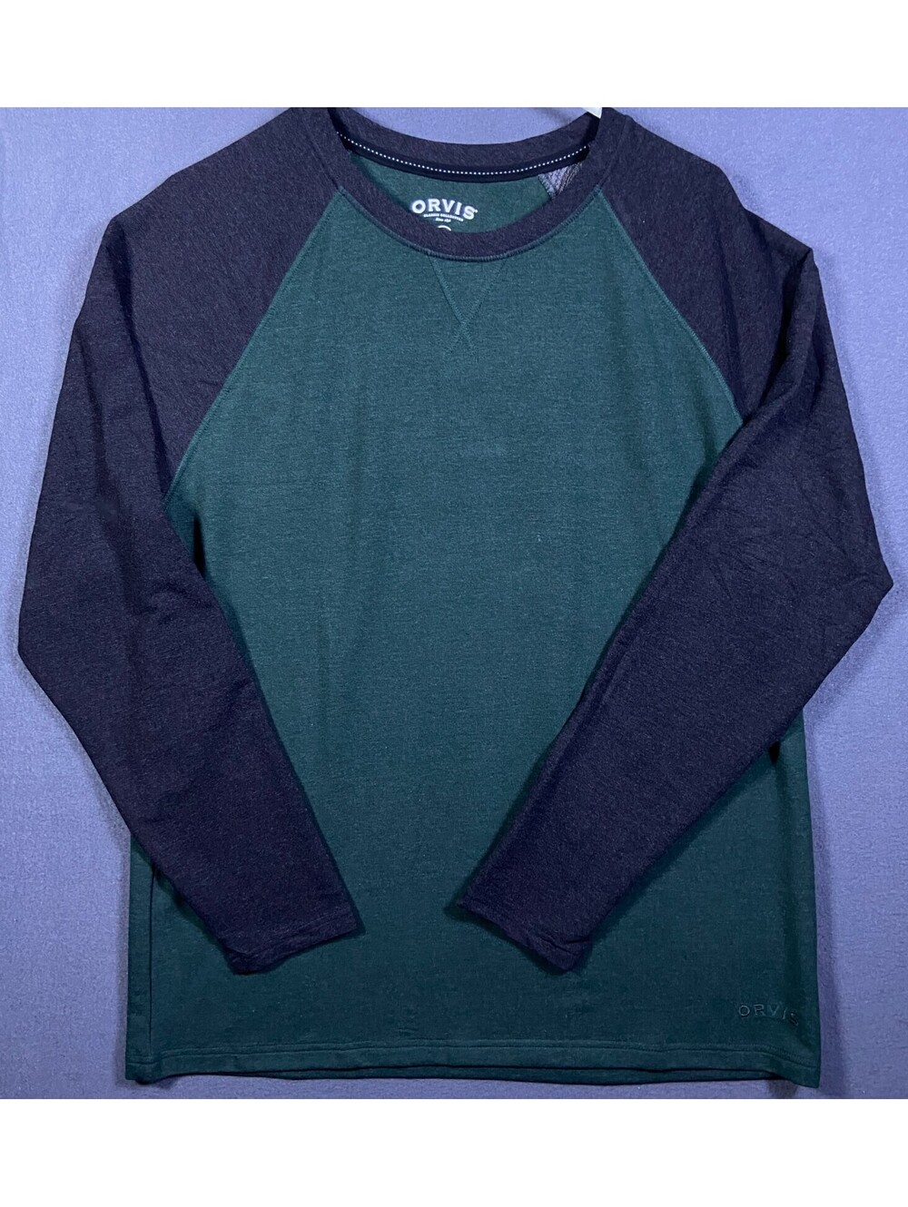 Orvis Shirt Men Size L LS Heathered Gray Green Supersoft Stretch Hiking Outdoors